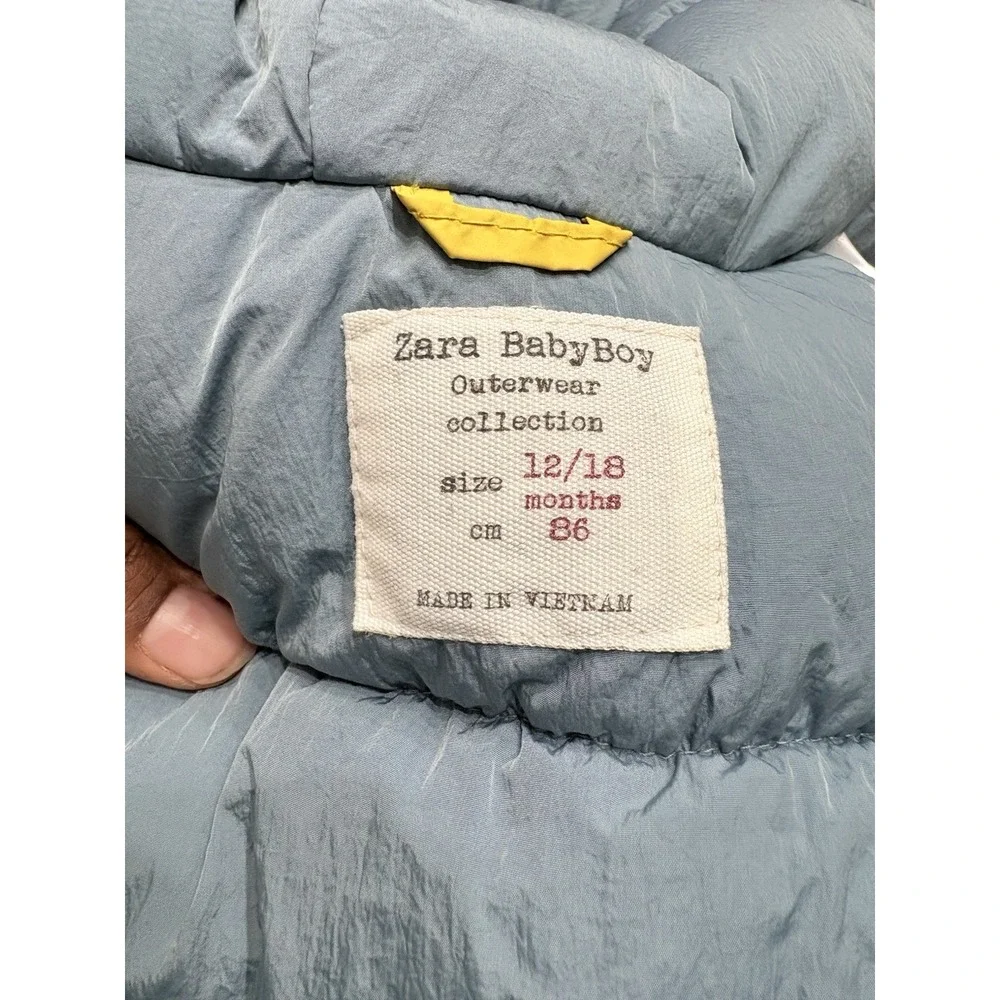 Zara BabyBoy Puffer Vest Boys 12-18 Months Yellow Hooded‎ Outerwear Zip
